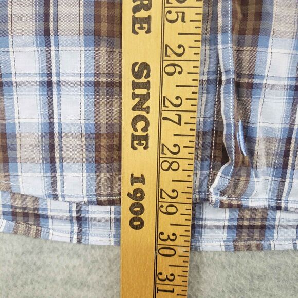 Johnnie O Riva Hangin Out Havana Blue Brown Plaid Shirt Men M Hawaiian JMWL 8620 - Picture 5 of 9